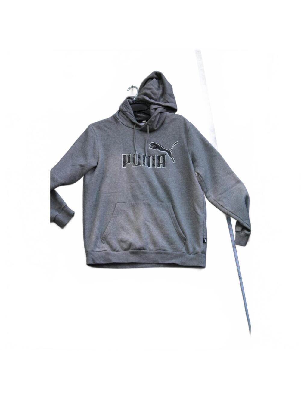 Puma Men's Medium Gray Heather Logo Graphic Fleece Lined Pullover Hoodie